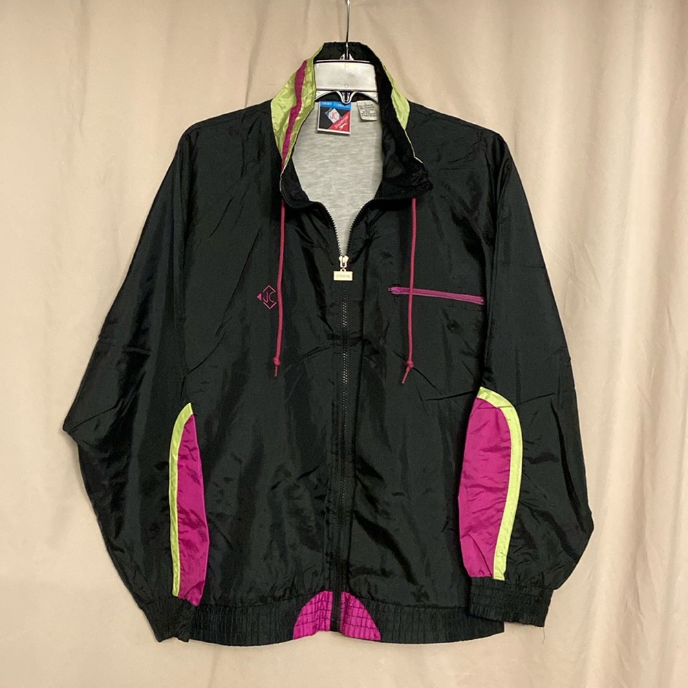 Jimmy Connors Vintage Slazenger Windbreaker Jacket Size L Color Black/Pink/Green